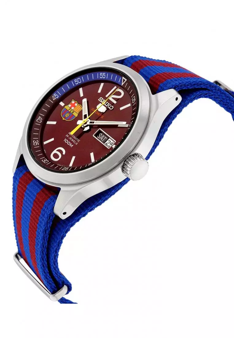 Jam Tangan Unisex Seiko 5 Barcelona Sports Original Garansi Resmi Strap Nylon Red SRP305 SRP305K1 Red