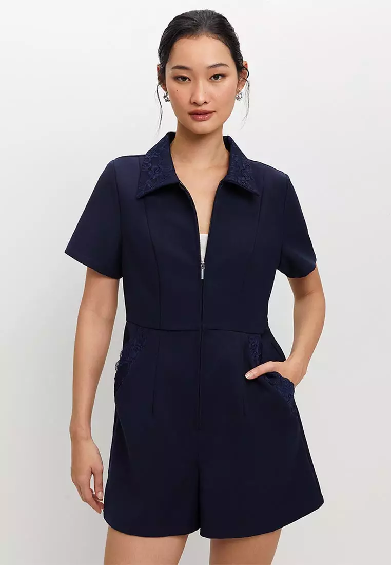 Floral Lace Trim Romper