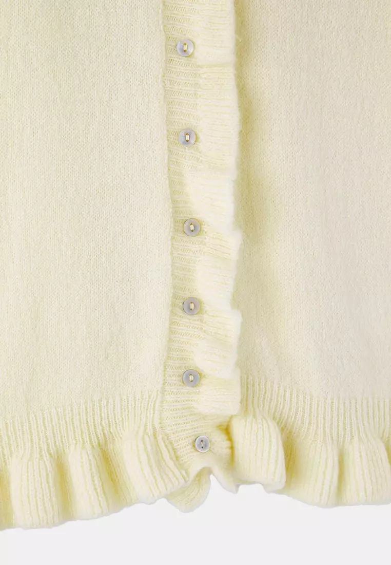 Button & Flounce Detailed Soft Texture Knitwear Cardigan