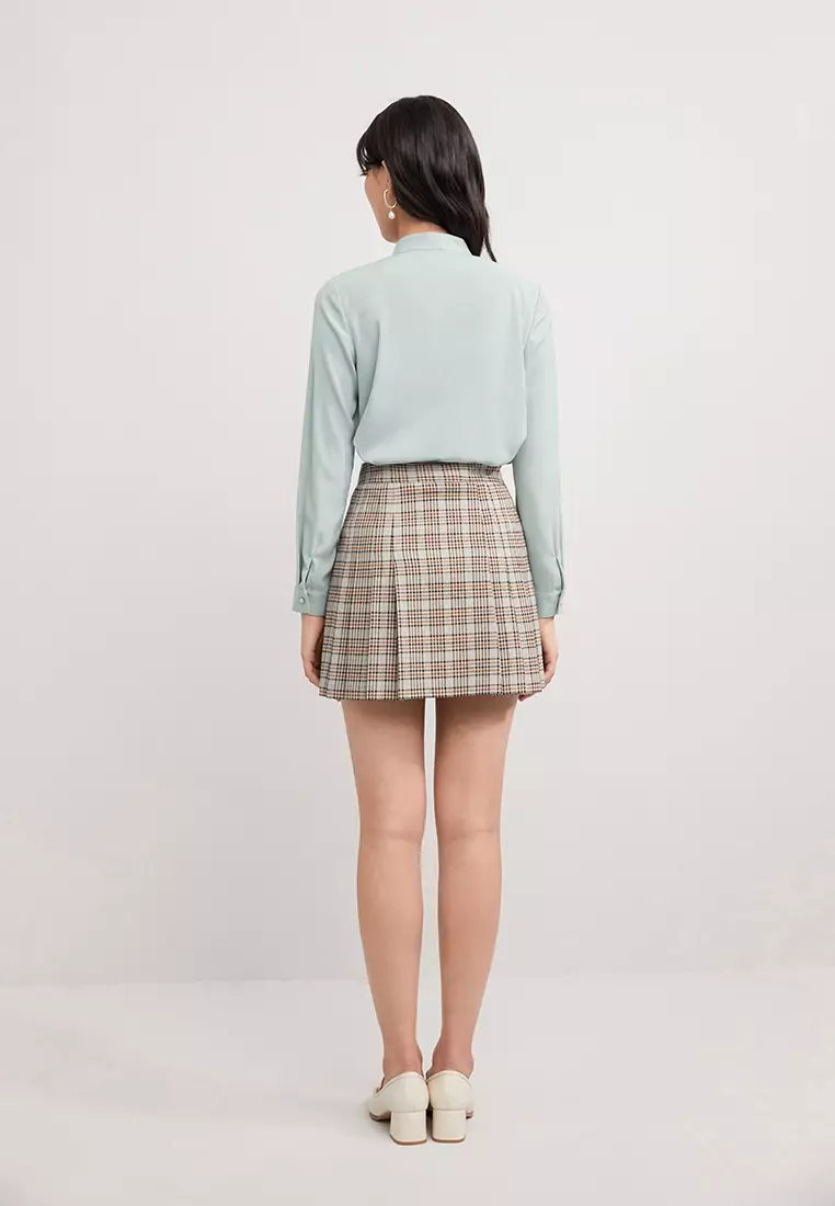 Ribbon Collar Long Sleeve Button Blouse