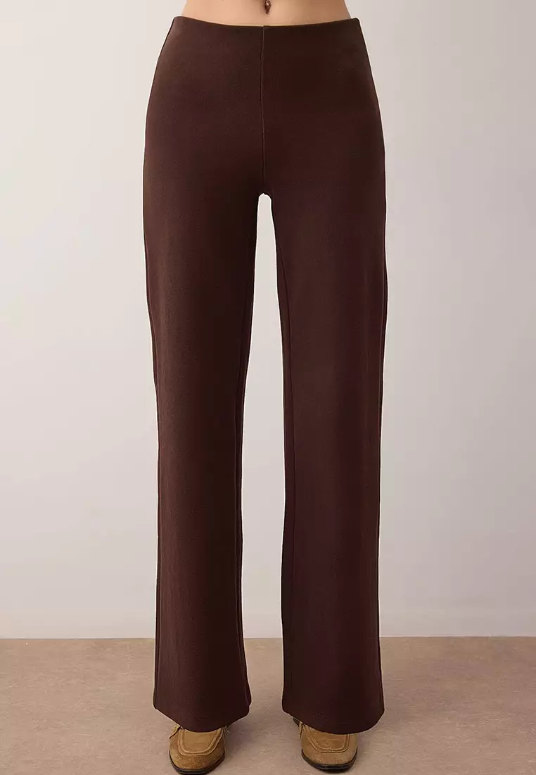 Brown Thessaloniki Buttoned Waist Open Wide Leg/Palazzo Bottom Knitted Bottom - Top Set Twoaw26Au92