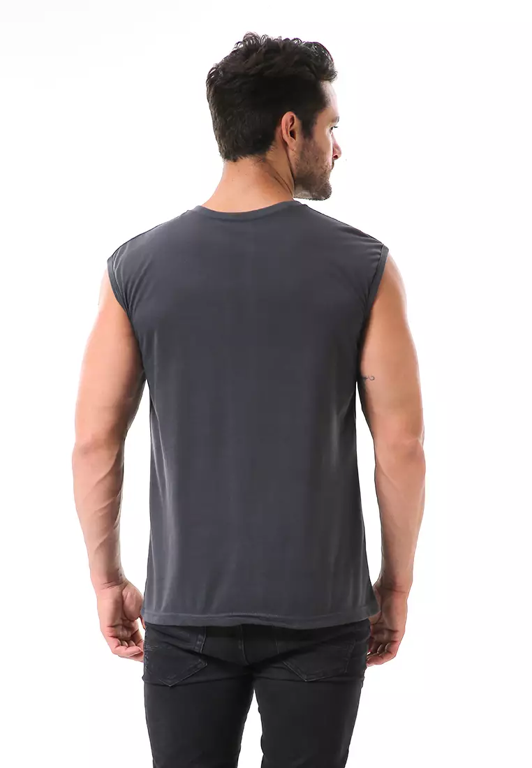 Bobby Atasan Kasual Pria Singlet Motif Ptboy Sleeveless Tshirt Material Cotton ORIGINAL - Gray