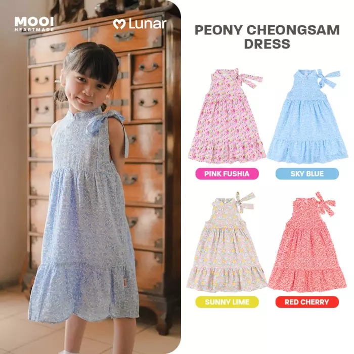 Mooi Dress Anak Perempuan Lunar Collection Peony Cheongsam Dress - Pink Fushia