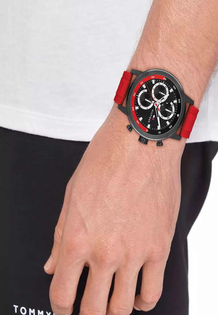 Men's Red Silicone Strap Chronograph Watch - TH1792178