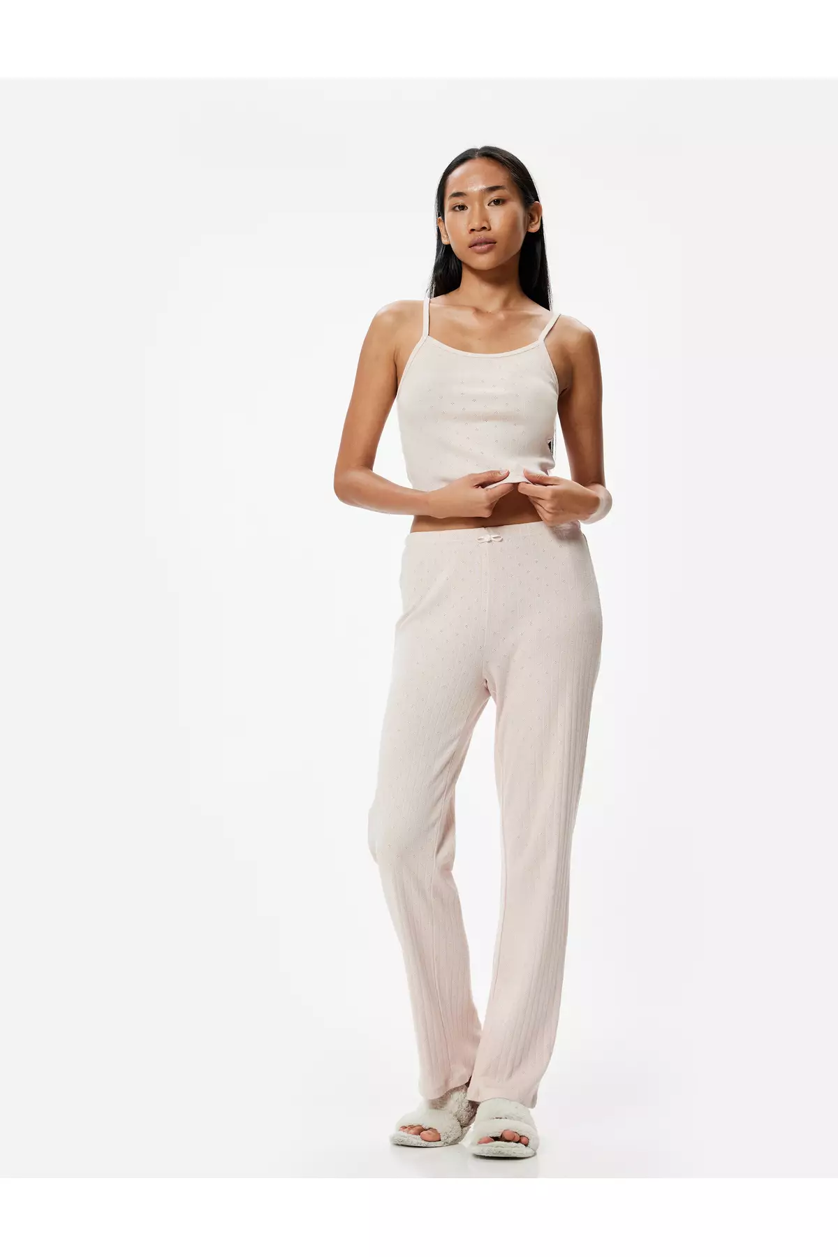 Thin Strap Pajama Top Textured Cotton