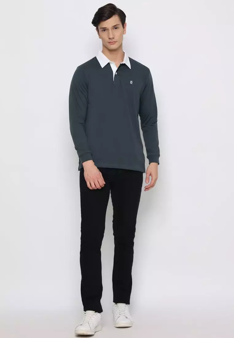 Matsuda Kaos Rugby Polo Shirt Pria Lengan Panjang Fujidera