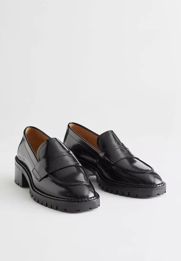 heeled leather penny loafers