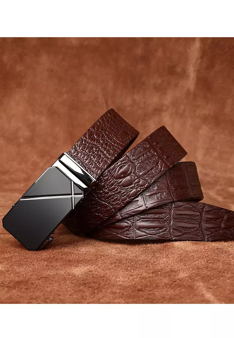 Automatic Buckle Embossed Grain Leather Belt CP1302
