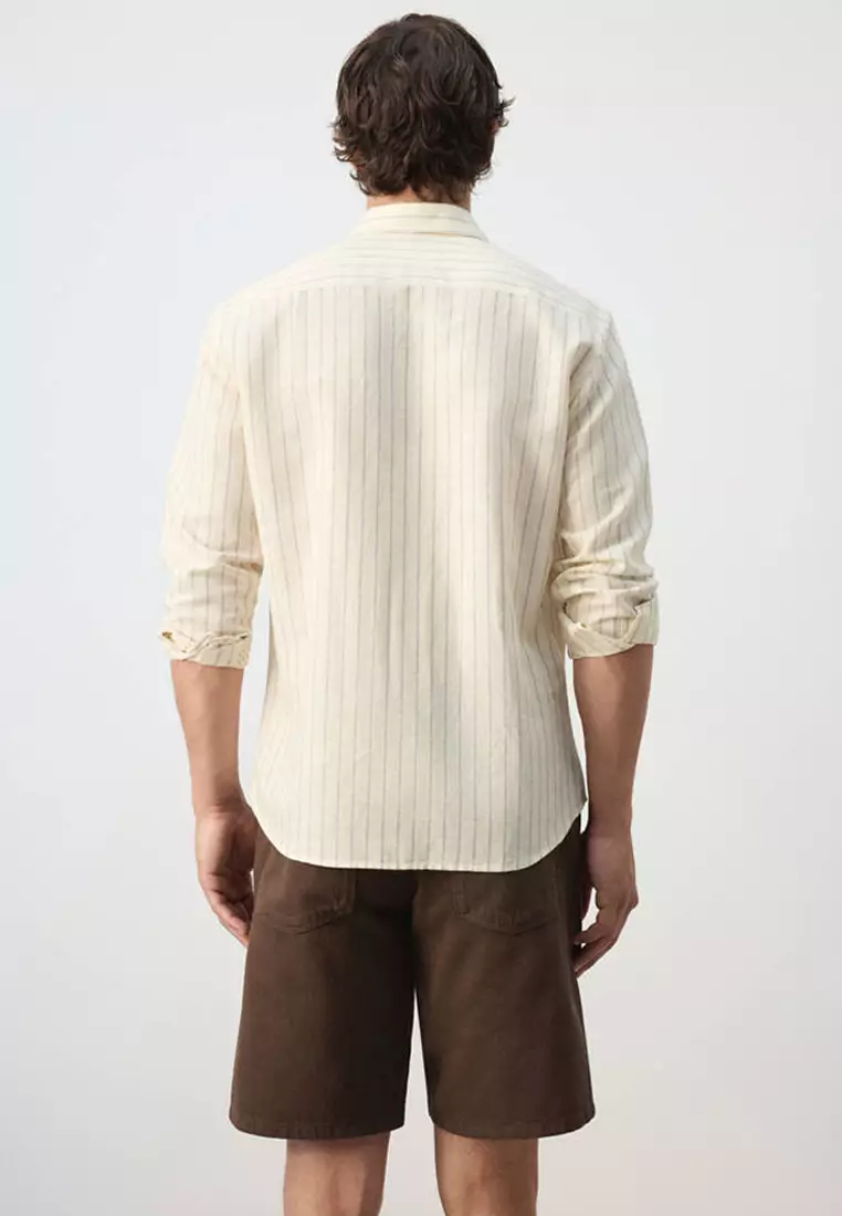 Linen-Cotton Blend Stripe Shirt