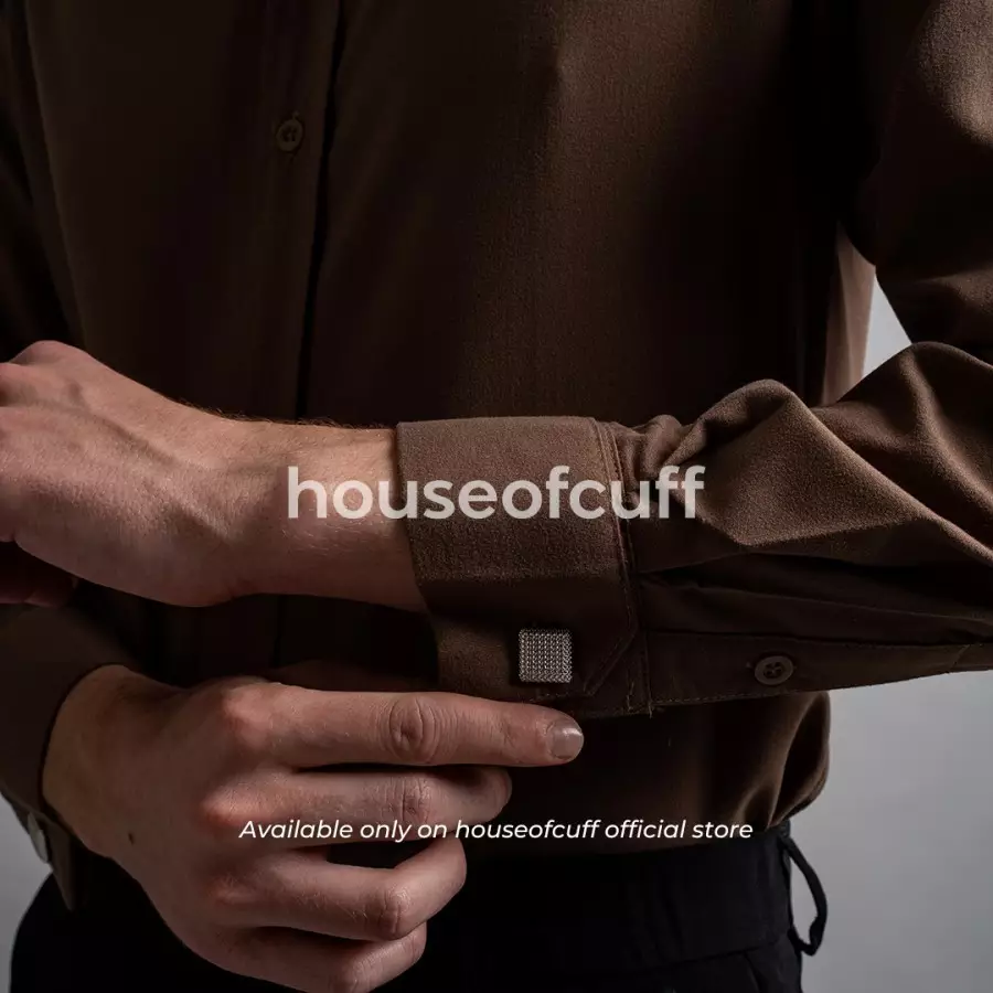Houseofcuff Kemeja Kerja Formal Pria Model French Cuff / Double Cuff Dengan Cufflinks Warna Coklat