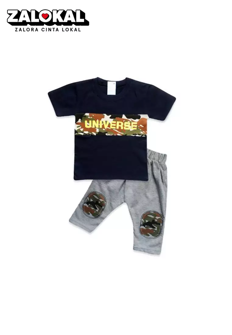 Skabe Pakaian Bayi Anak Laki Laki Baju Atasan Oblong Lengan Pendek Motif Universe Army Setelan Kaos Celana 3/4 All Size Warna Tua Untuk Usia 12 Bulan Hingga 18 Bulan 3048
