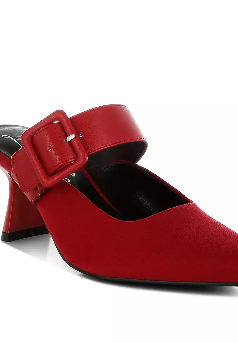 Sepatu Mules Runcing Microfiber Warna Merah