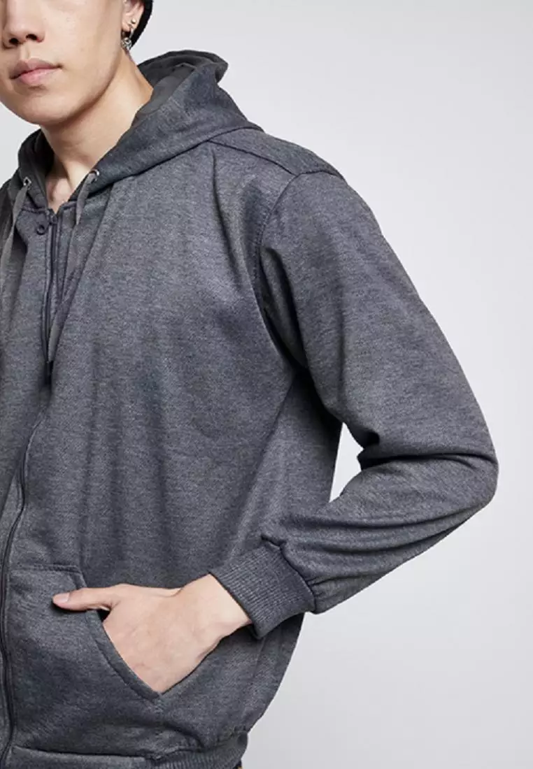 Jaket Polos Zipper Hoodie Sweater Warna abu tua