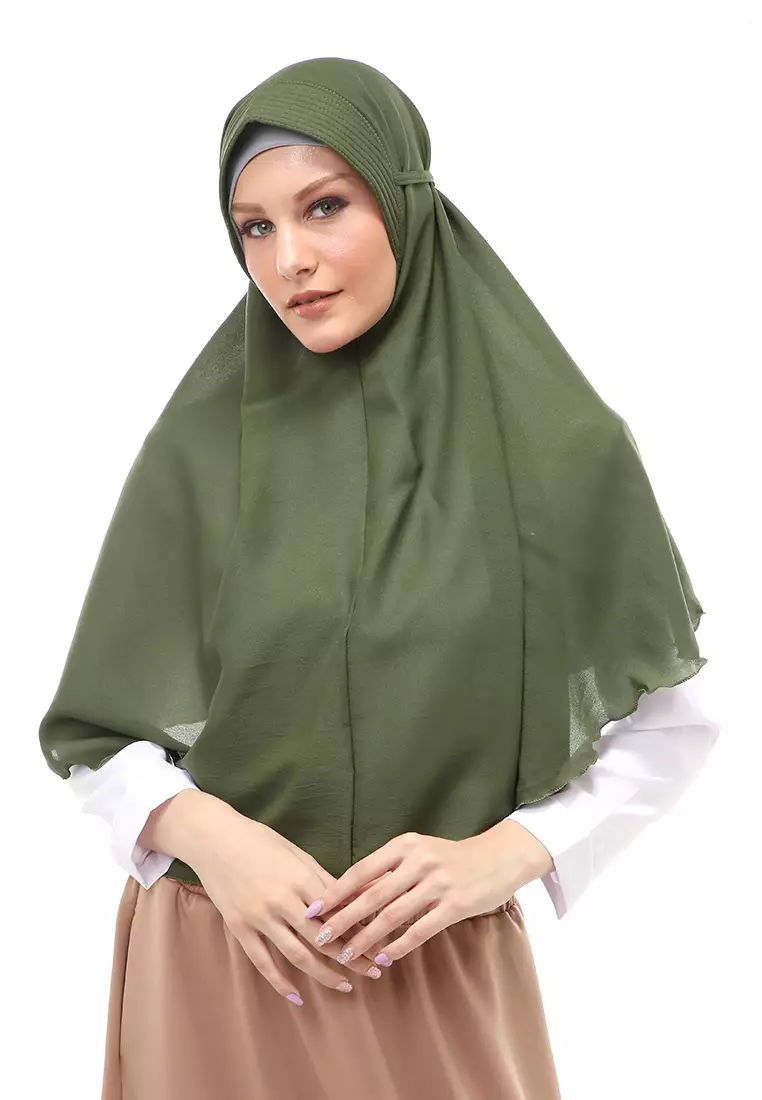 Anisa Jilbab Khimar Muslimah Polos Tali Berbo Regular Fit - Army
