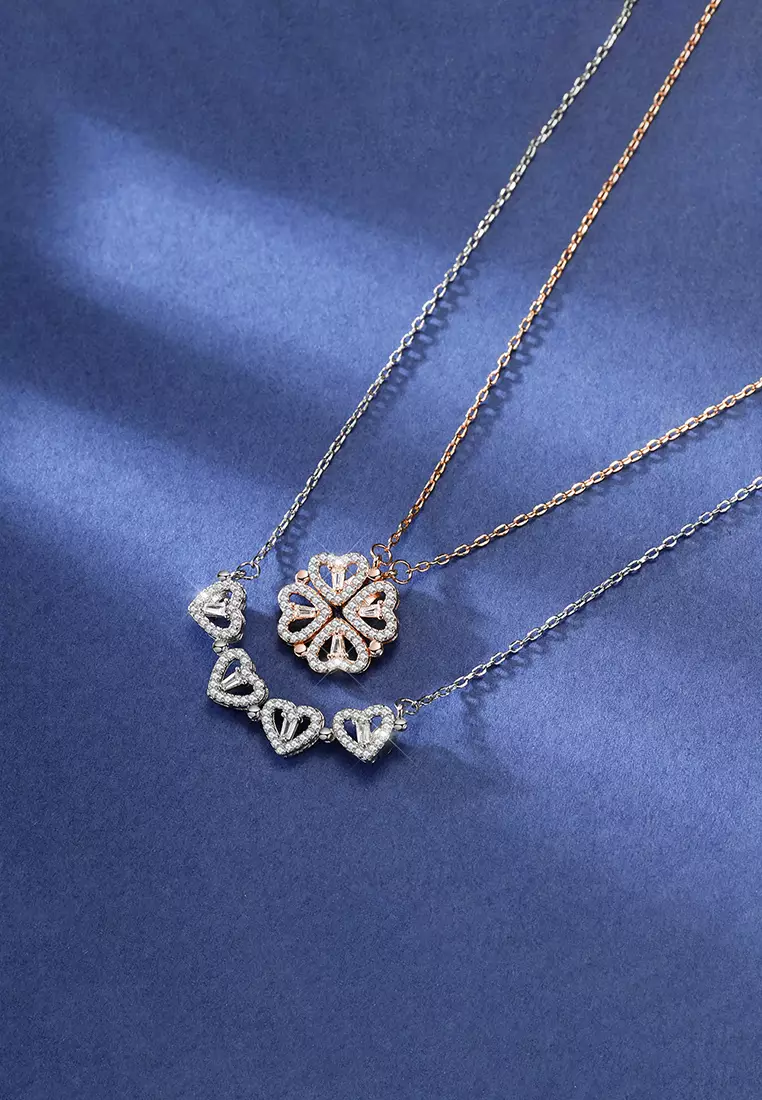 Kalung Wanita Berlian Korea Fashion Dual Wearing Method Kalung Cewek Original Titanium silver