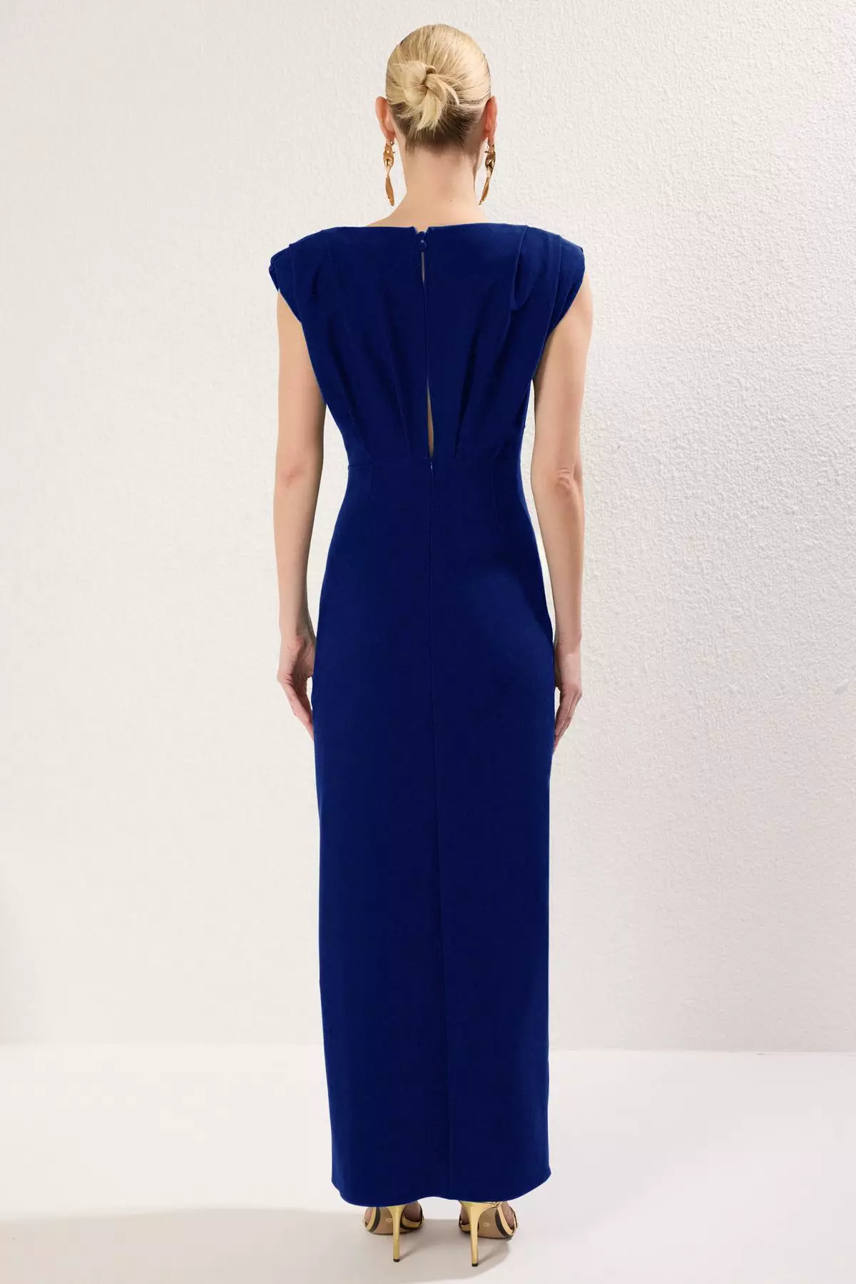 Saks Accessory Detailed Woven Long Stylish Evening Dress Graduation Dress  Tprss25Ae00064