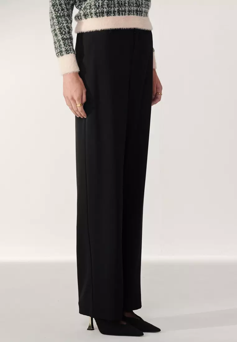 黑鬆緊帶直筒寬褲