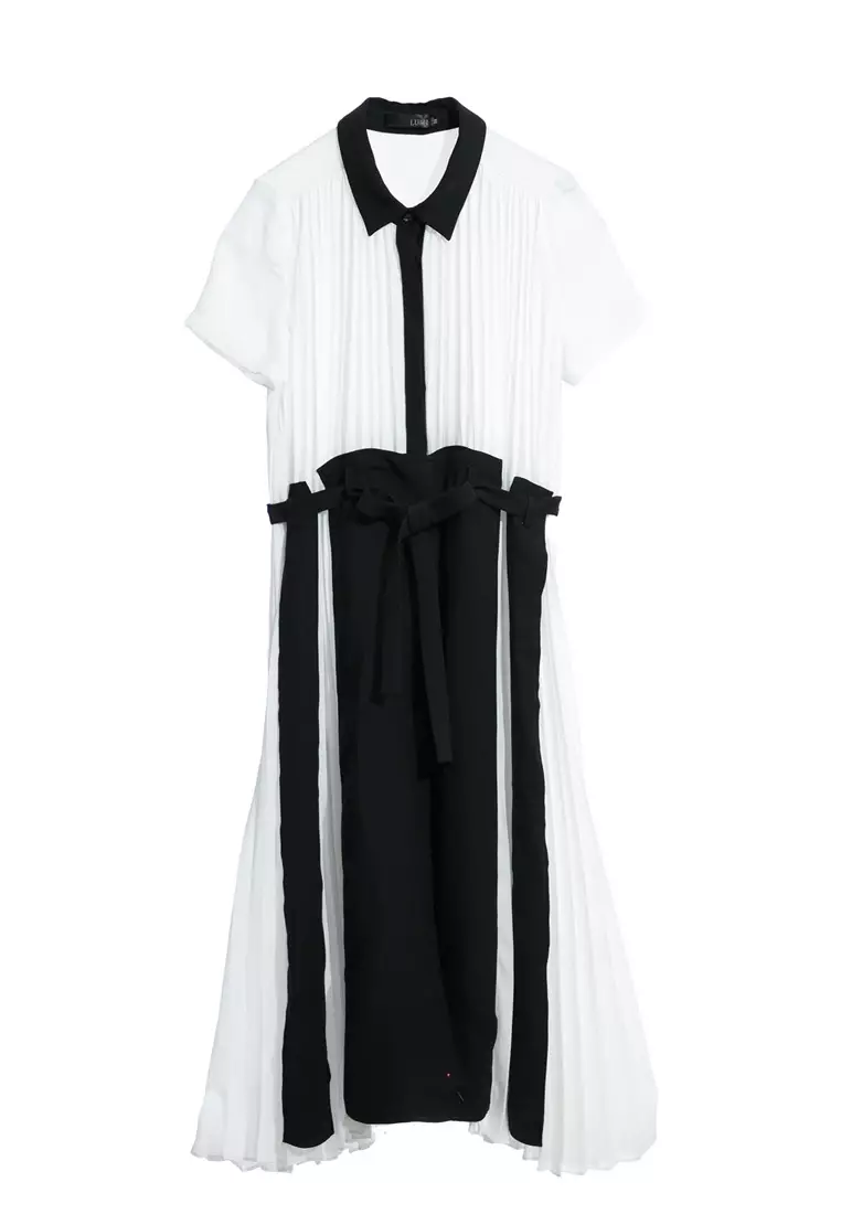 Pleated Colour Block Chiffon Dress