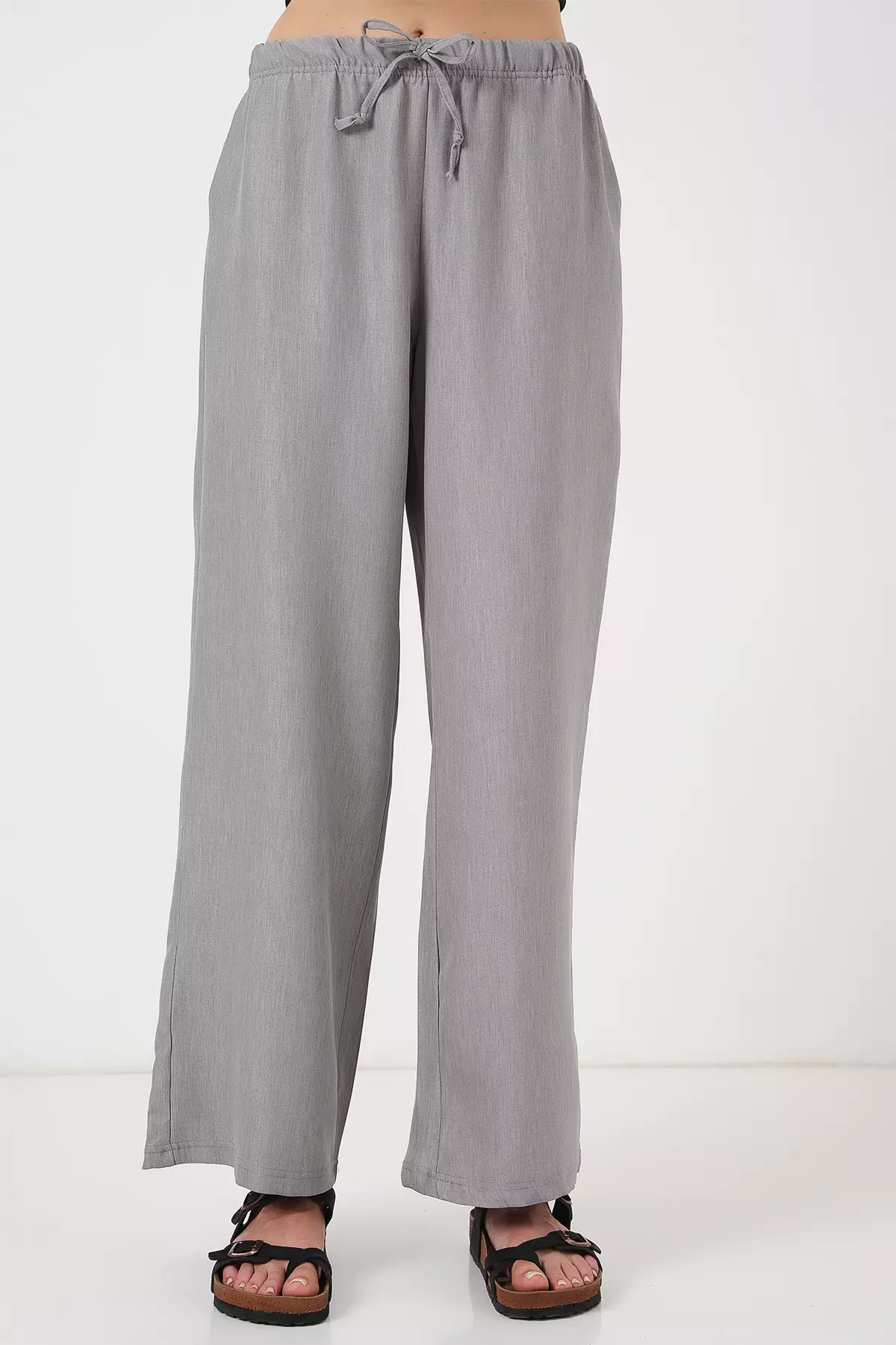 Wide Leg Linen-Look Trousers