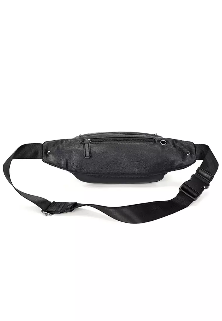 Wholesale Men's Leather Sling Bag Chest Bag Shoulder Backpack Fanny Pack Crossbody Bag With Usb Charging Port Black Sku138600470a