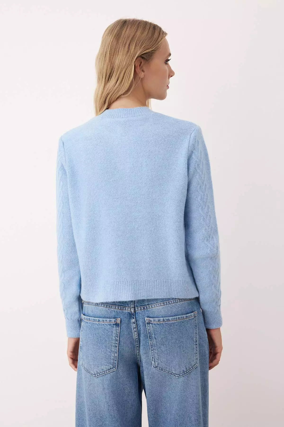 Light Blue Hair Knit Button Detailed Soft Textured Knitwear Cardigan Twoaw26Hi00040