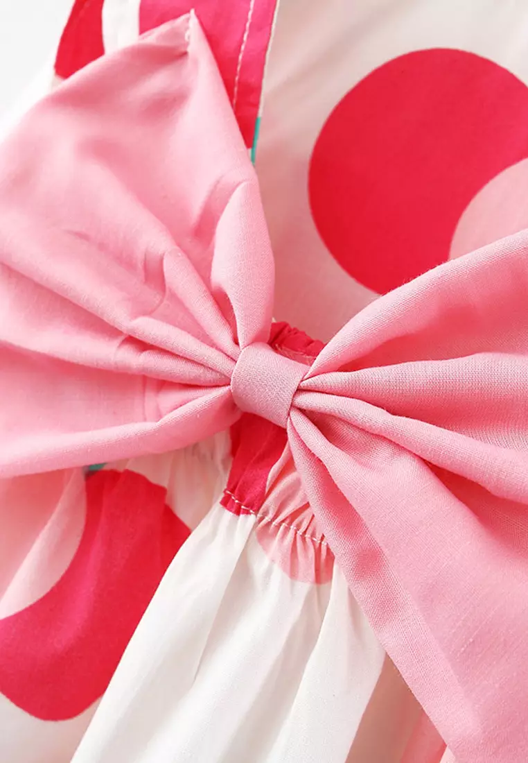 Wakakids Dress Bayi Anak Perempuan Set dengan Topi Motif Lucu Pita Full Printing Katun 4424 Venrz Polkadot Kuning