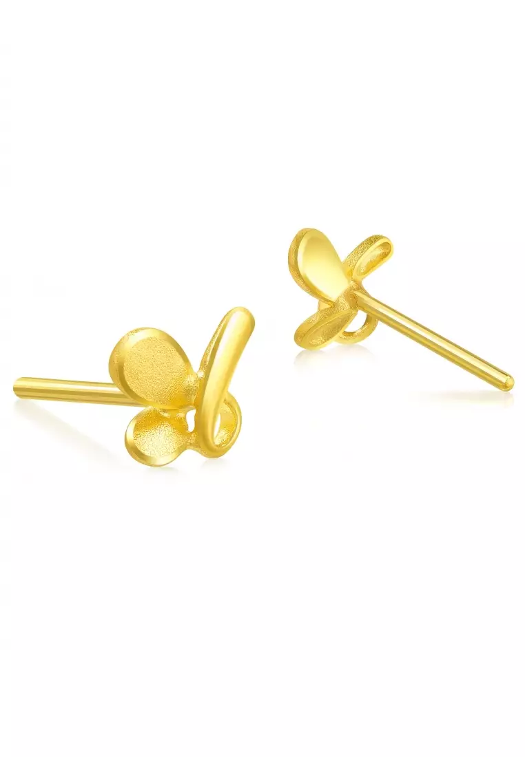 999.9 24K Solid Gold Butterlfy Stud Earrings for Women 68732E