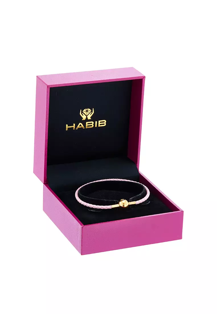 HABIB Leather Bracelet Pink with Round Button Brass Clasp WWGB2261023(2.5)