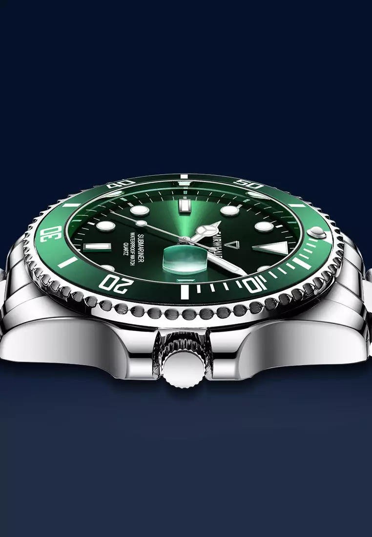 Unisex Stainless Steel Quartz Diver Watch, Black Dial, 40mm, Stainless Steel Bracelet