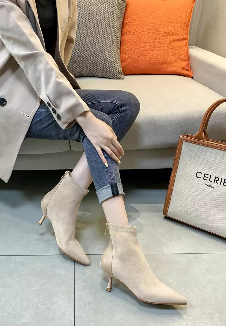 拼色的仿猄布踝靴1902-22