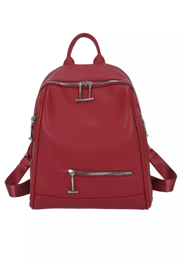 Red leather clearance backpack purse