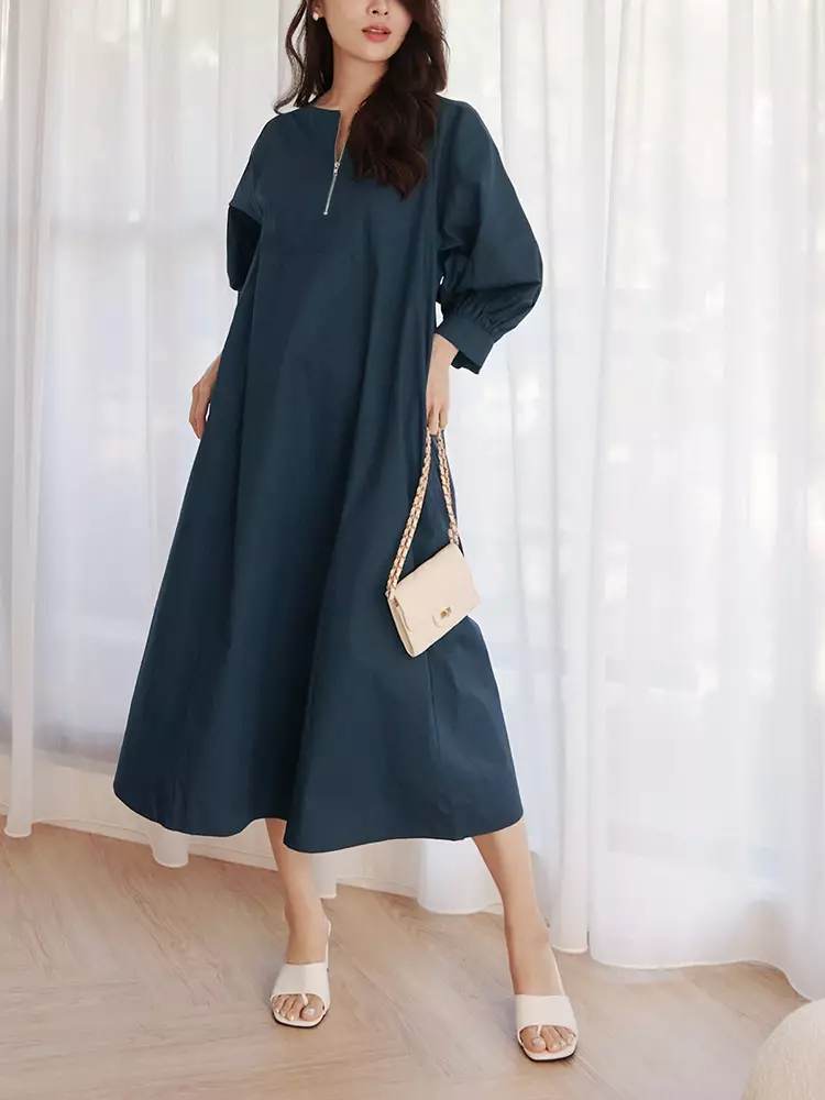 Buy OBSTYLE Round Neck Big Flare Sleeve A-Line Long Dress [DA9911] 2026  Online | ZALORA