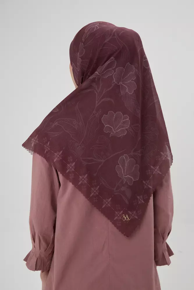 MFMW Twilight Scarf - Kerudung Segi Empat Premium Motif Bunga - Burnt Maple