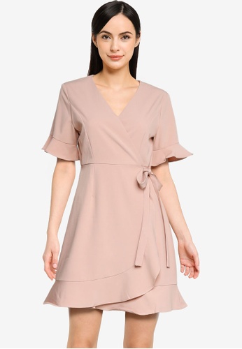 G2000 pink Ruffle Wrap Dress with Flared Sleeves 2F327AA231C48AGS_1