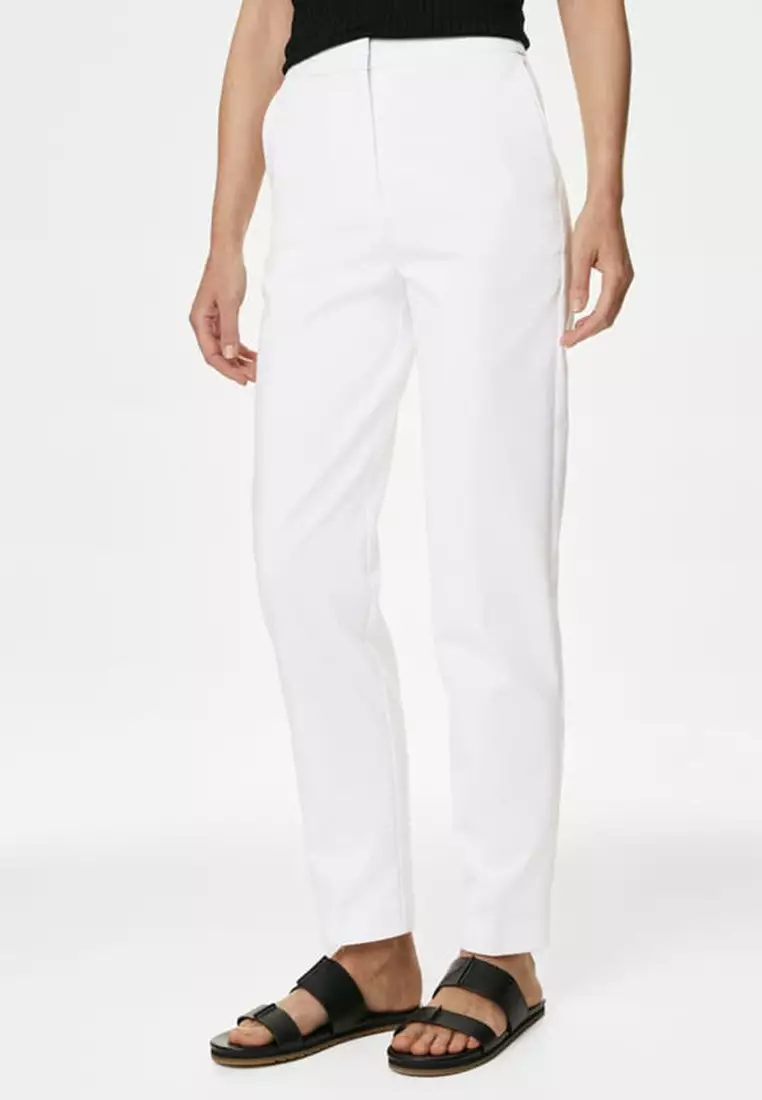 Cotton Blend Slim Fit Ankle Grazer Trousers