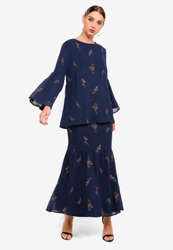 Flare Sleeves Top Set from Zalia in Multi and Navy