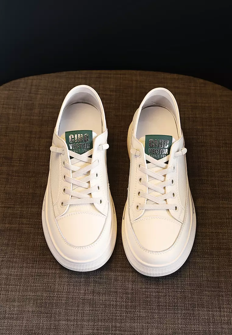 Genuine Leather Flat White Sneakers RX-Y5990