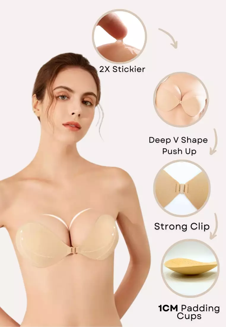 2 Pack Briana 1cm Strapless Seamless Nubra in Black Seamless Invisible Reusable Adhesive Stick on Wedding Bra 隐形聚拢胸