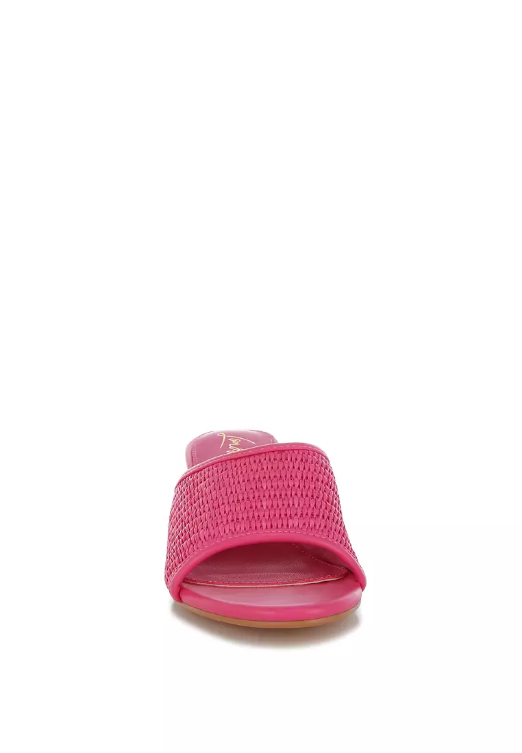 Sandal wedges hak bening Rafia warna pink