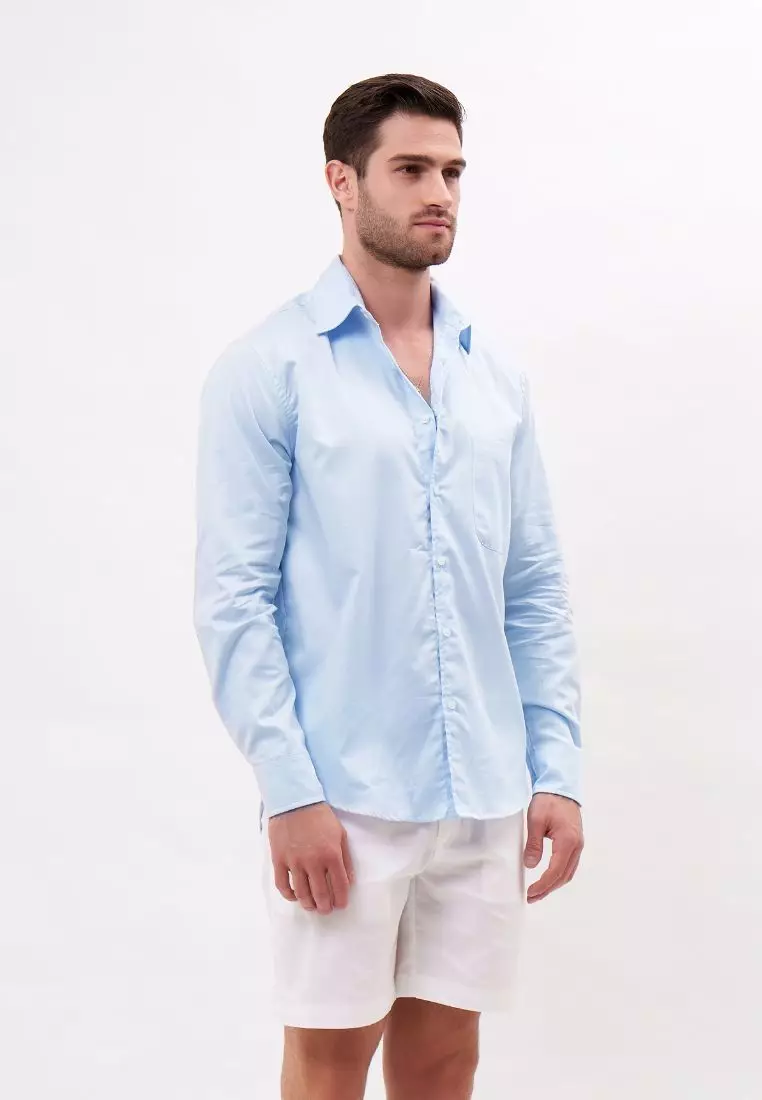 Palma Kemeja Panjang Pria Katun Organik Biru Muda | Organic Cotton Long Sleeves Shirt Men Blue