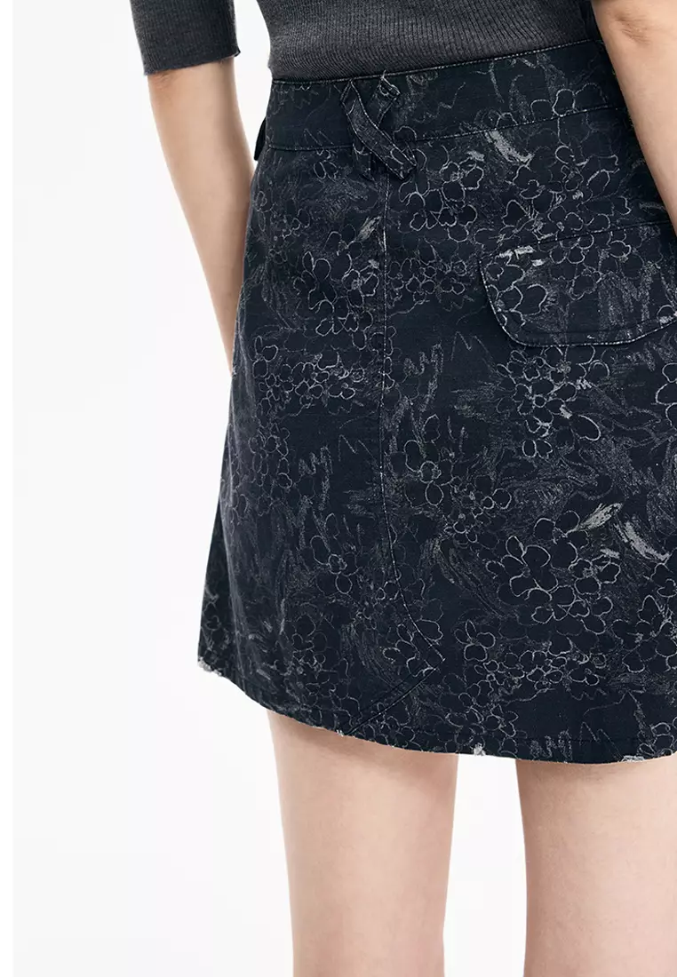 Cotton Pattern Element A-line Short Skirt