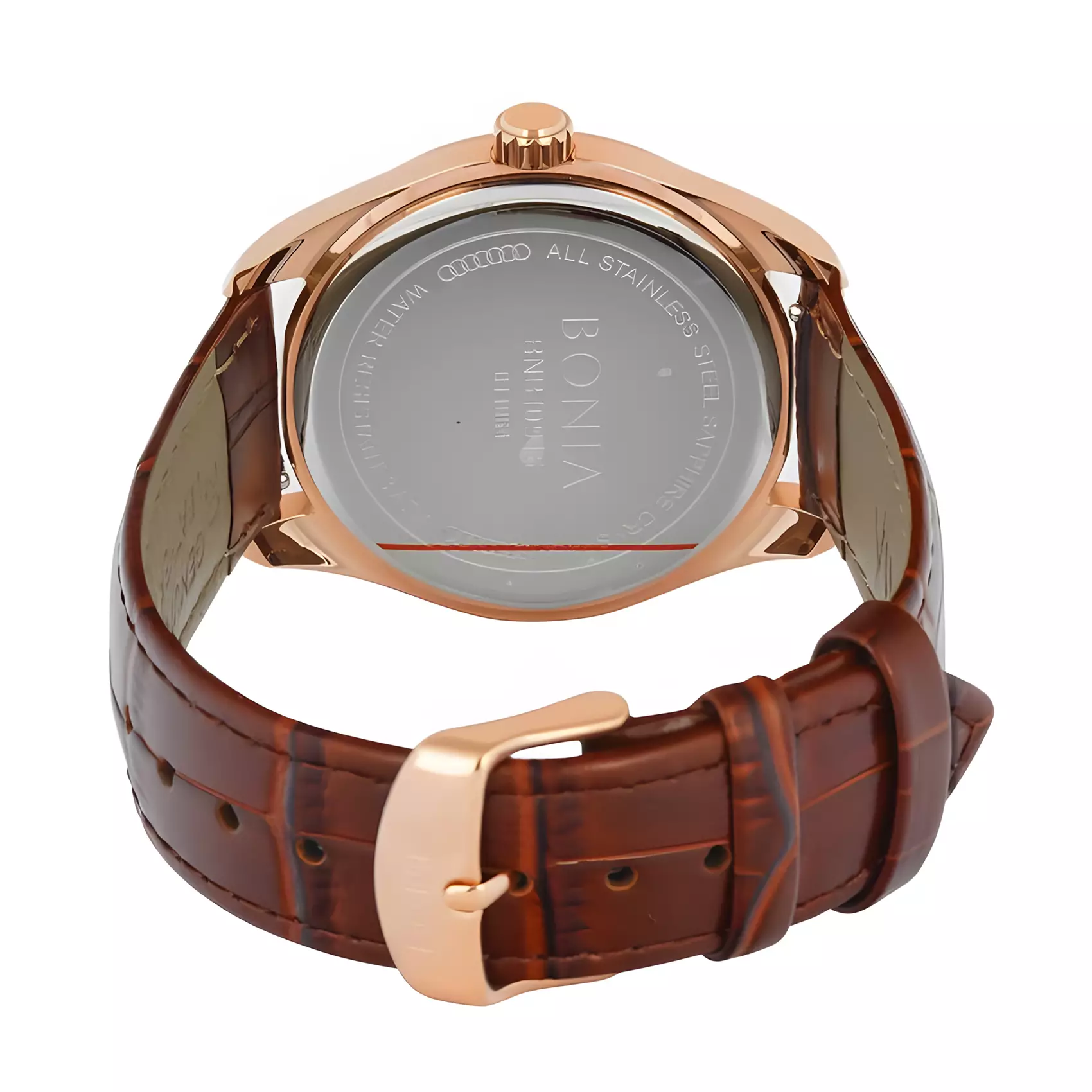 Bonia - Jam Tangan Analog Pria Sapphire Glass - Rose Gold Case - Brown Leather Strap - B10916-1542