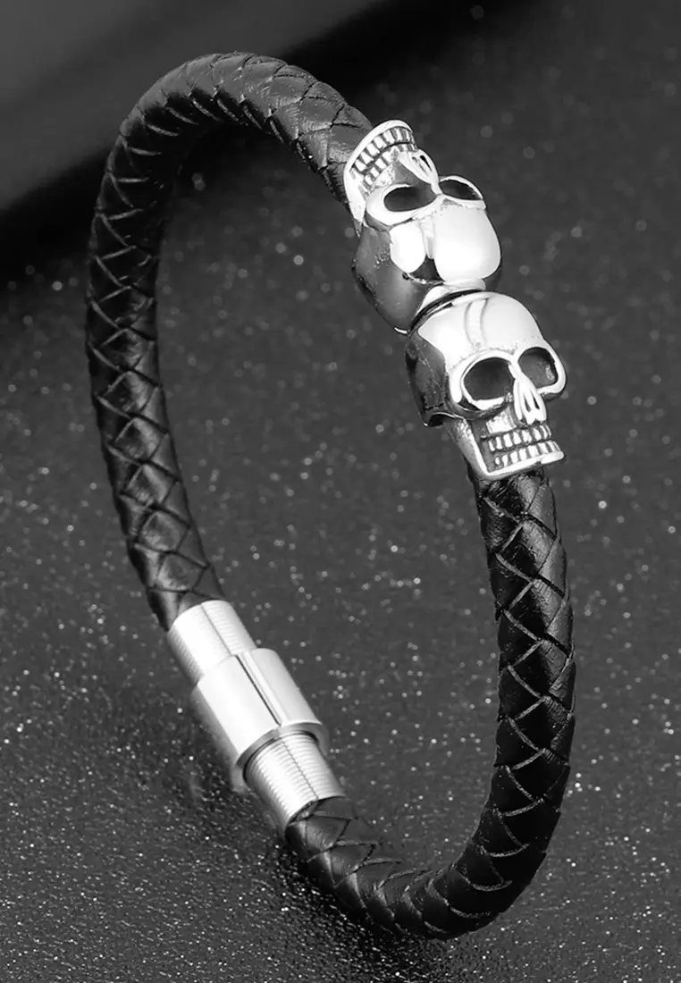 Mens black skull bracelet sale