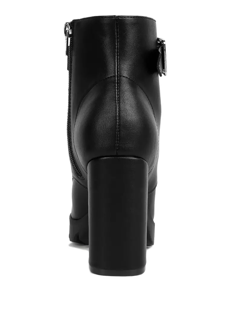 Black Faux Leather Lace Up Boots