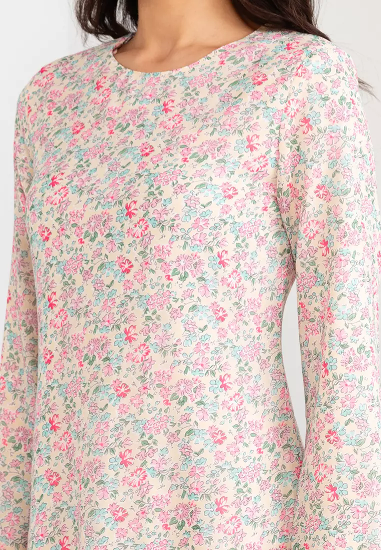 Primrose Baju Kurung Moden Kipas Belakang in Soft Yellow Base