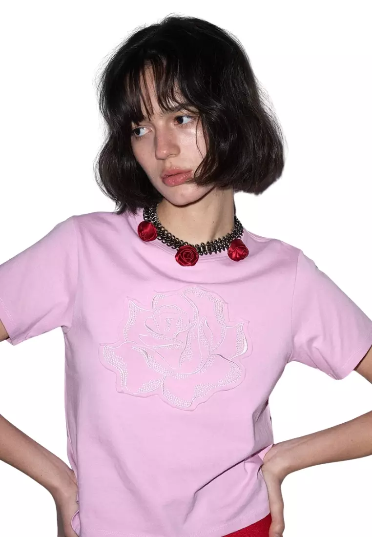 Jual Mardi Mercredi Slim Tshirt Rose Patch - Pink Original