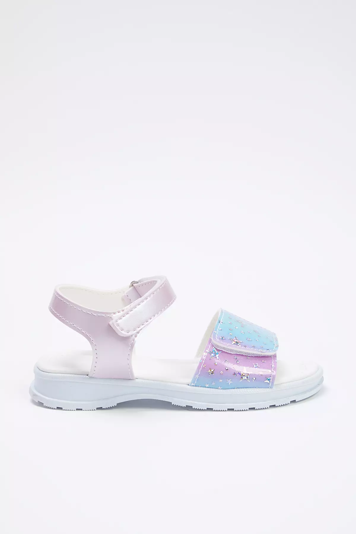 Lilac Star Detailed Velcro Strap Big Girl's Sandal