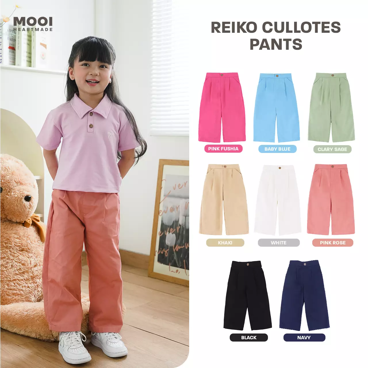 Mooi Celana Panjang Chinos Anak Perempuan Reiko Cullotes Pants - Pink Rose