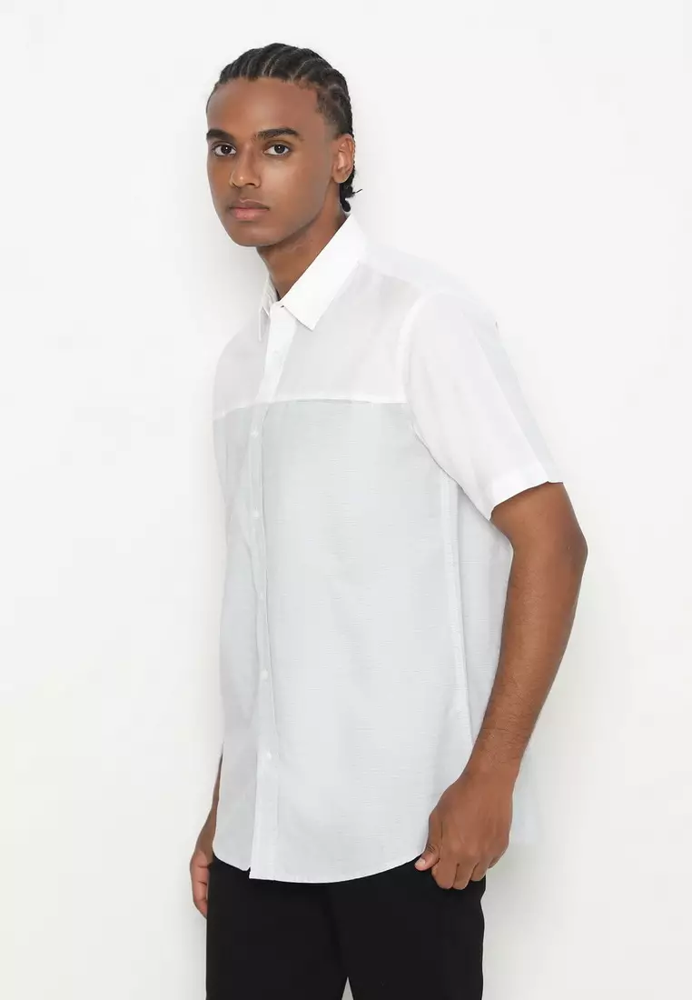 RBJ Kemeja Salur Kombi Putih Regular Fit Pria