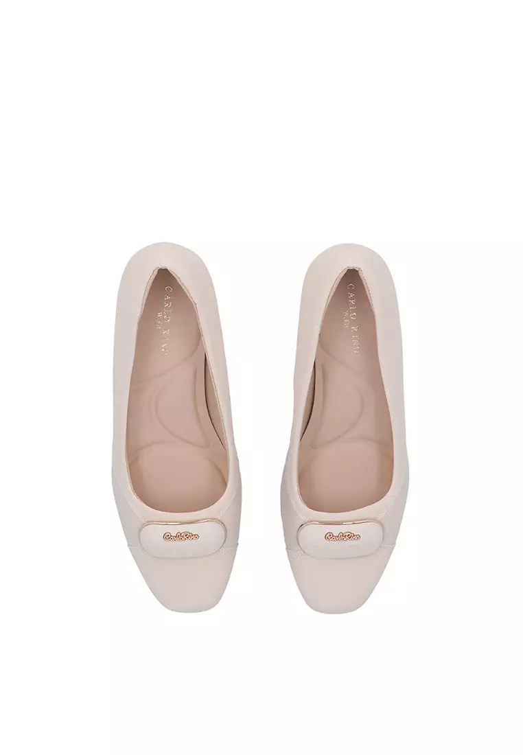Beige CR Vera Square-Toe Sleek Pumps